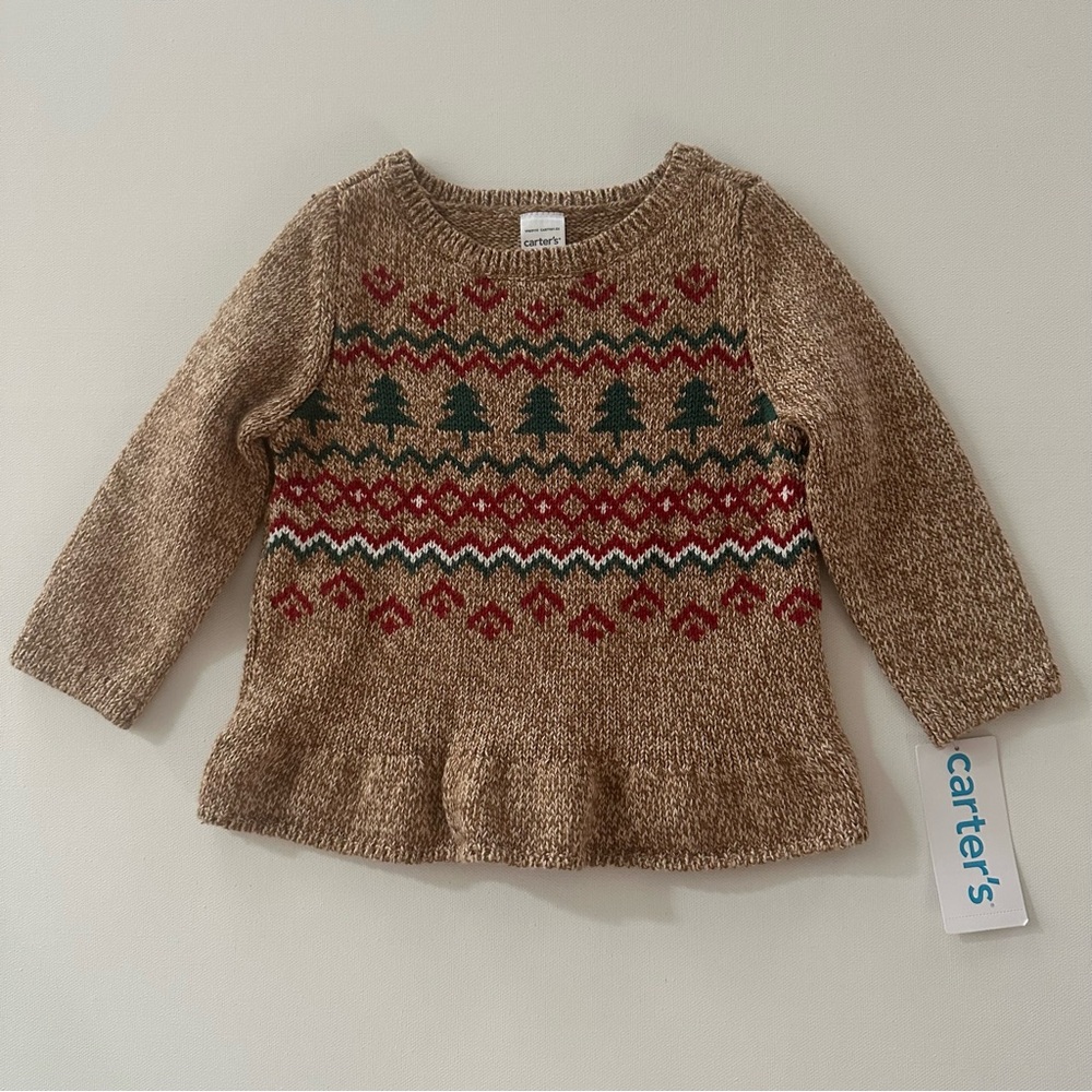 Carter's 12 Months Baby Girl Sweater Christmas Tree Holiday Fair Isle NWT